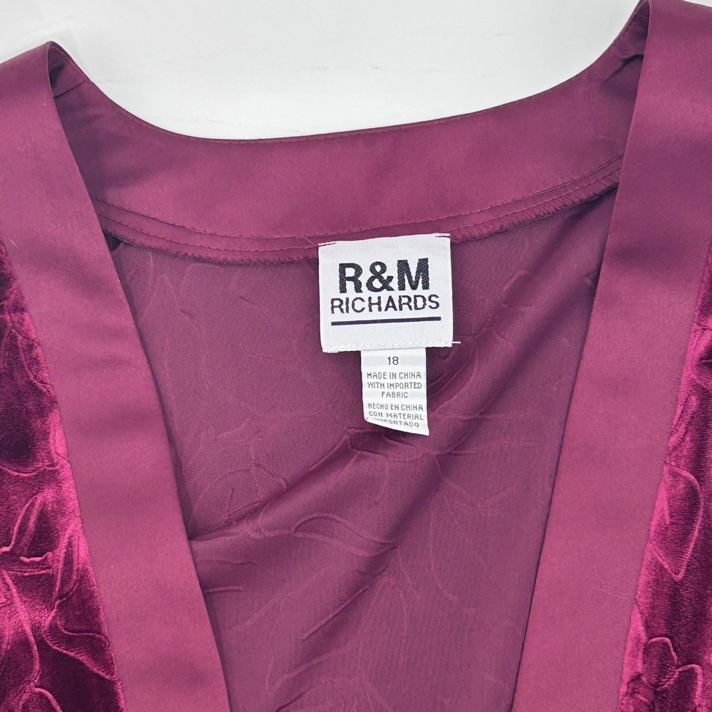 R&M Richards Womens Burgundy Floral Velvet Open Front Cardigan Jacket Size 18 - Picture 3 of 9